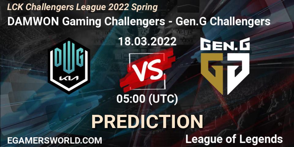DAMWON Gaming Challengers vs Gen.G Challengers: Betting TIp, Match Prediction. 18.03.2022 at 05:00. LoL, LCK Challengers League 2022 Spring