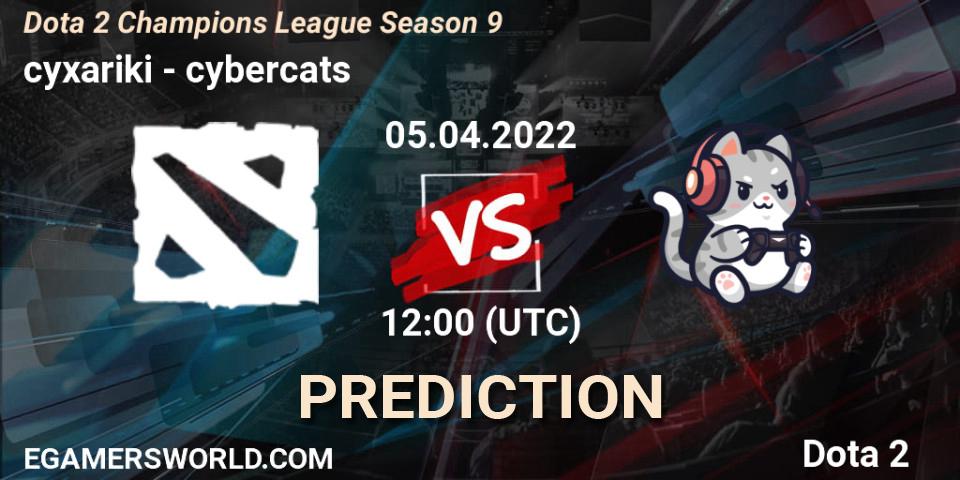 cyxariki vs cybercats: Betting TIp, Match Prediction. 05.04.2022 at 12:02. Dota 2, Dota 2 Champions League Season 9