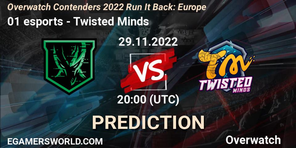 01 esports vs Twisted Minds: Betting TIp, Match Prediction. 29.11.2022 at 20:00. Overwatch, Overwatch Contenders 2022 Run It Back: Europe