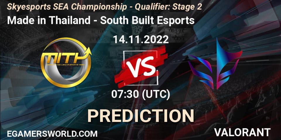 Made in Thailand vs South Built Esports: Betting TIp, Match Prediction. 14.11.2022 at 10:30. VALORANT, Skyesports SEA Championship - Qualifier: Stage 2