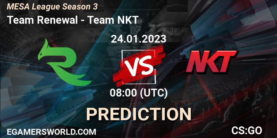 Team Renewal vs Team NKT: Betting TIp, Match Prediction. 25.01.2023 at 06:30. Counter-Strike (CS2), MESA League Season 3