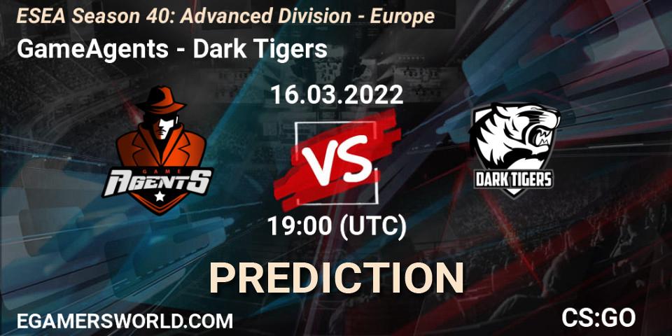 GameAgents vs Dark Tigers: Betting TIp, Match Prediction. 16.03.22. CS2 (CS:GO), ESEA Season 40: Advanced Division - Europe