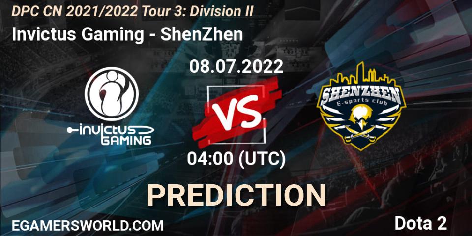 Invictus Gaming vs ShenZhen: Betting TIp, Match Prediction. 08.07.22. Dota 2, DPC CN 2021/2022 Tour 3: Division II