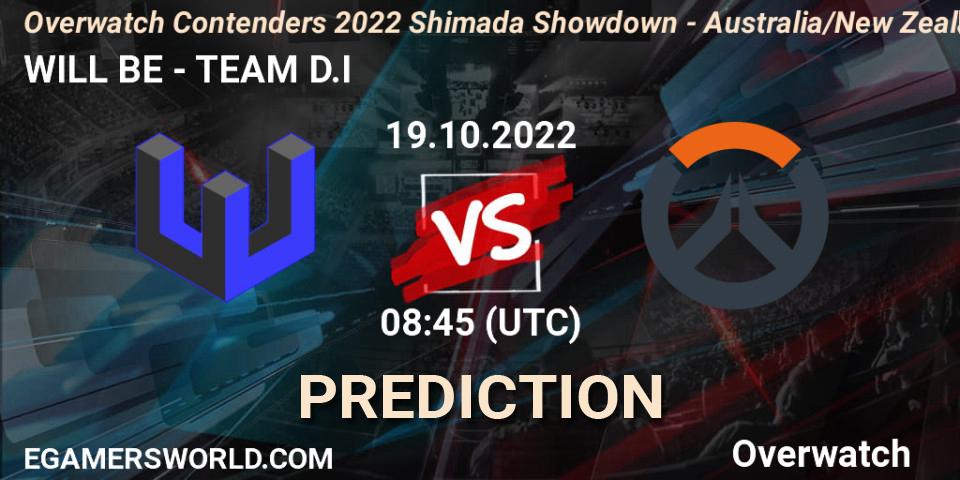 WILL BE vs TEAM D.I: Betting TIp, Match Prediction. 19.10.2022 at 08:45. Overwatch, Overwatch Contenders 2022 Shimada Showdown - Australia/New Zealand - October