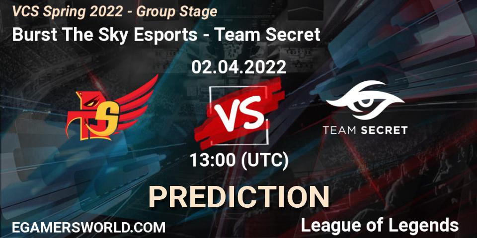Burst The Sky Esports vs Team Secret: Betting TIp, Match Prediction. 02.04.22. LoL, VCS Spring 2022 - Group Stage 
