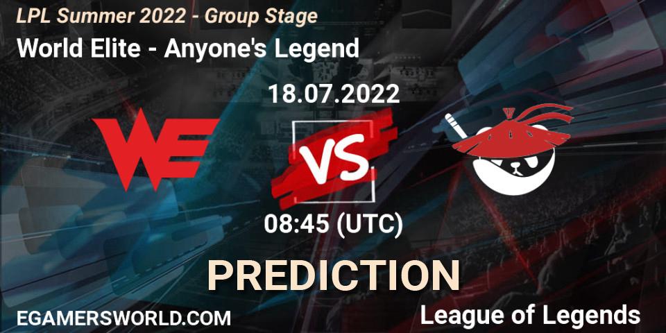 World Elite vs Anyone's Legend: Betting TIp, Match Prediction. 18.07.22. LoL, LPL Summer 2022 - Group Stage