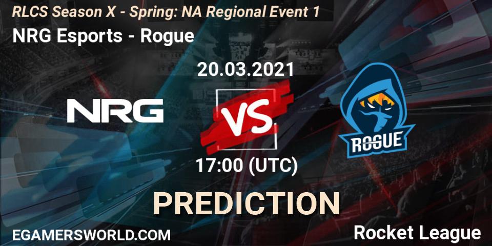 NRG Esports vs Rogue: Betting TIp, Match Prediction. 20.03.2021 at 17:00. Rocket League, RLCS Season X - Spring: NA Regional Event 1