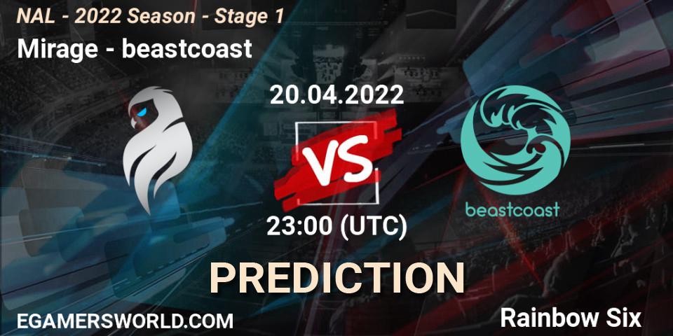 Mirage vs beastcoast: Betting TIp, Match Prediction. 20.04.2022 at 23:00. Rainbow Six, NAL - Season 2022 - Stage 1