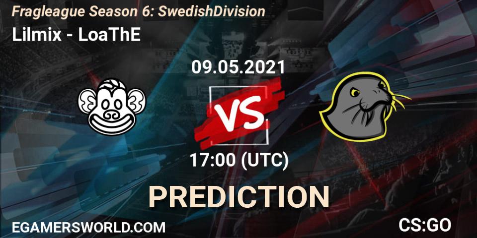 Lilmix vs LoaThE: Betting TIp, Match Prediction. 10.05.2021 at 17:00. Counter-Strike (CS2), Fragleague Season 6: Swedish Division