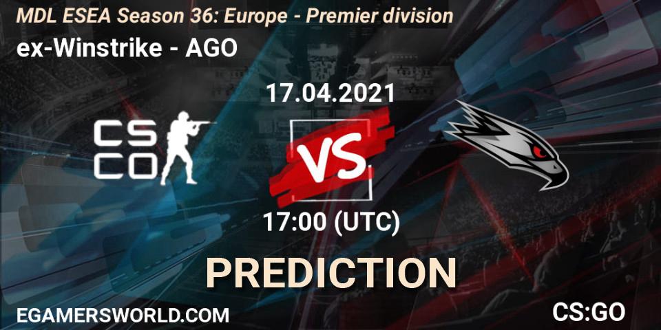 ex-Winstrike vs AGO: Betting TIp, Match Prediction. 17.04.21. CS2 (CS:GO), MDL ESEA Season 36: Europe - Premier division