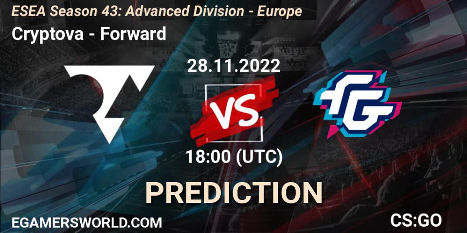 Cryptova vs Forward: Betting TIp, Match Prediction. 28.11.22. CS2 (CS:GO), ESEA Season 43: Advanced Division - Europe