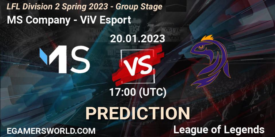 MS Company vs ViV Esport: Betting TIp, Match Prediction. 20.01.2023 at 17:00. LoL, LFL Division 2 Spring 2023 - Group Stage