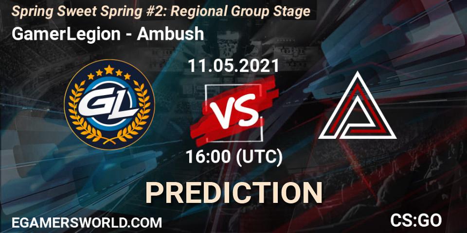 GamerLegion vs Ambush: Betting TIp, Match Prediction. 11.05.2021 at 16:00. Counter-Strike (CS2), Spring Sweet Spring #2: Regional Group Stage