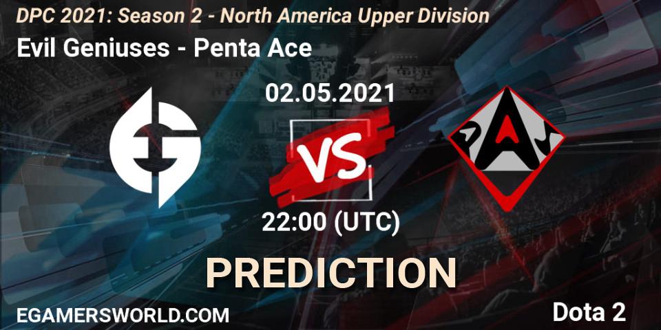 Evil Geniuses vs Penta Ace: Betting TIp, Match Prediction. 02.05.2021 at 22:00. Dota 2, DPC 2021: Season 2 - North America Upper Division 