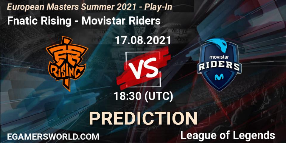 Fnatic Rising vs Movistar Riders: Betting TIp, Match Prediction. 17.08.2021 at 20:30. LoL, European Masters Summer 2021 - Play-In