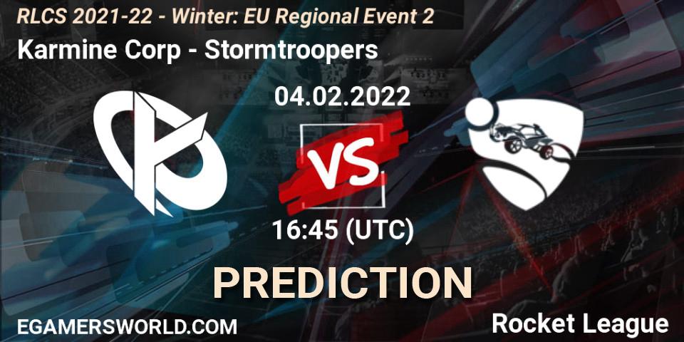 Karmine Corp vs Stormtroopers: Betting TIp, Match Prediction. 04.02.2022 at 16:45. Rocket League, RLCS 2021-22 - Winter: EU Regional Event 2