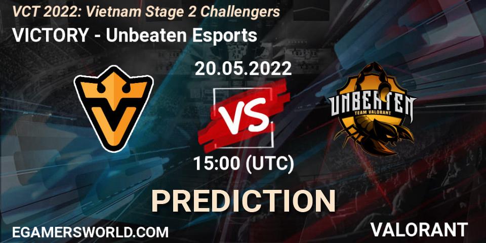 VICTORY vs Unbeaten Esports: Betting TIp, Match Prediction. 20.05.2022 at 15:00. VALORANT, VCT 2022: Vietnam Stage 2 Challengers
