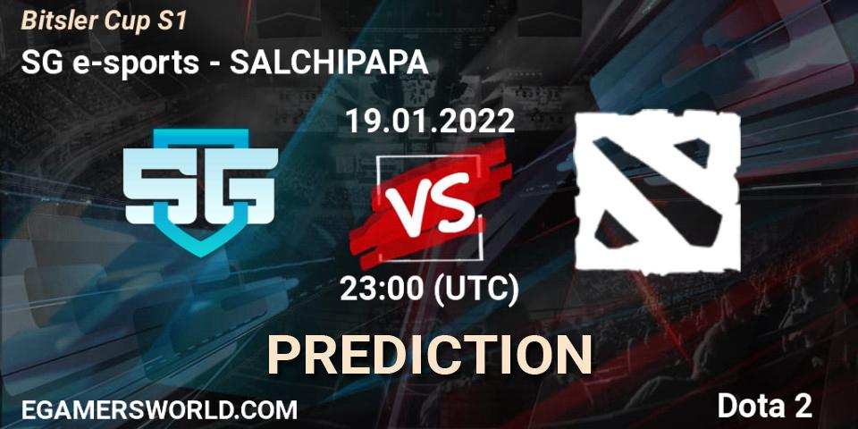 SG e-sports vs SALCHIPAPA: Betting TIp, Match Prediction. 20.01.2022 at 00:06. Dota 2, Bitsler Cup S1