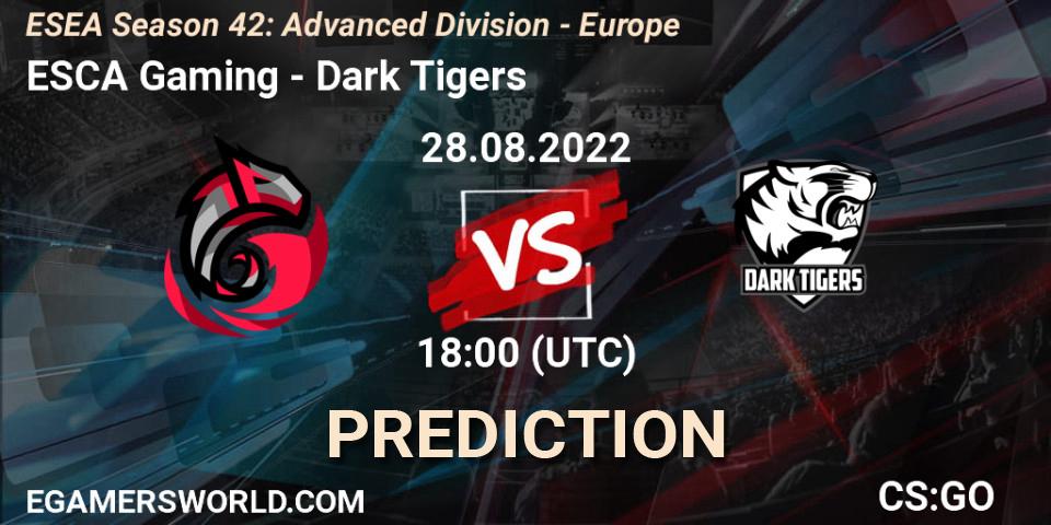 ESCA Gaming vs Dark Tigers: Betting TIp, Match Prediction. 28.08.22. CS2 (CS:GO), ESEA Season 42: Advanced Division - Europe