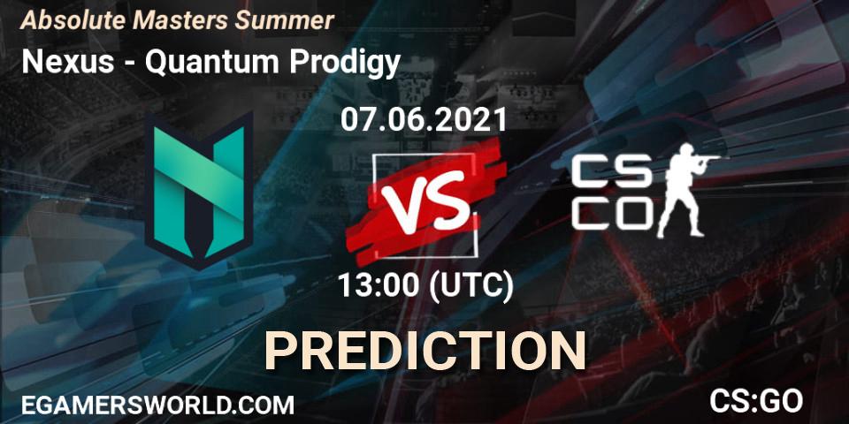 Nexus vs Quantum Prodigy: Betting TIp, Match Prediction. 07.06.2021 at 13:00. Counter-Strike (CS2), Absolute Masters Summer