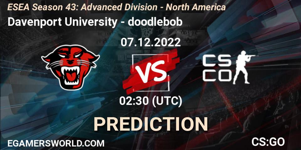 Davenport University vs doodlebob: Betting TIp, Match Prediction. 07.12.22. CS2 (CS:GO), ESEA Season 43: Advanced Division - North America