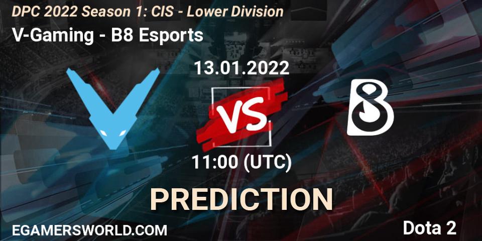 V-Gaming vs B8 Esports: Betting TIp, Match Prediction. 13.01.2022 at 11:00. Dota 2, DPC 2022 Season 1: CIS - Lower Division