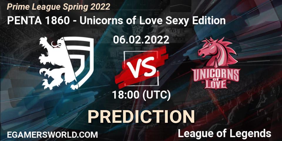 PENTA 1860 vs Unicorns of Love Sexy Edition: Betting TIp, Match Prediction. 06.02.2022 at 17:00. LoL, Prime League Spring 2022