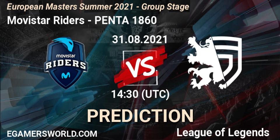 Movistar Riders vs PENTA 1860: Betting TIp, Match Prediction. 31.08.2021 at 14:30. LoL, European Masters Summer 2021 - Group Stage