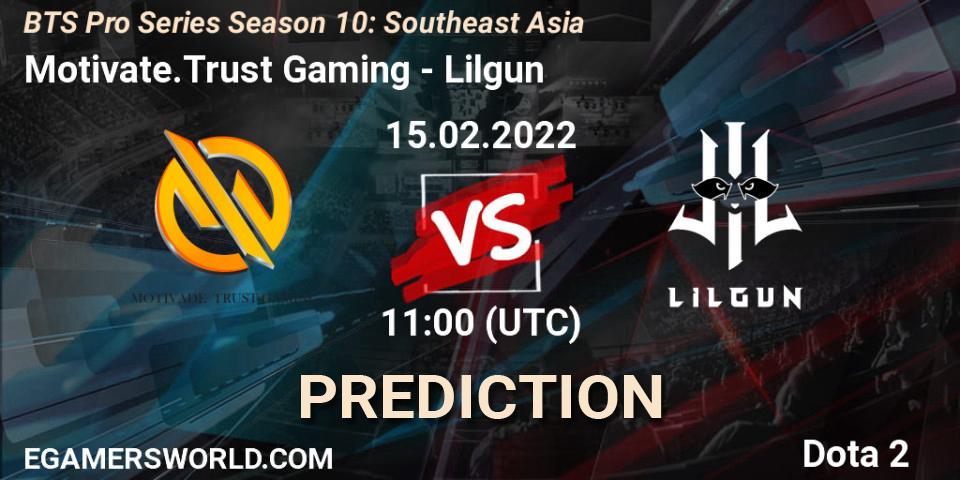 Motivate.Trust Gaming vs Lilgun: Betting TIp, Match Prediction. 15.02.2022 at 11:15. Dota 2, BTS Pro Series Season 10: Southeast Asia
