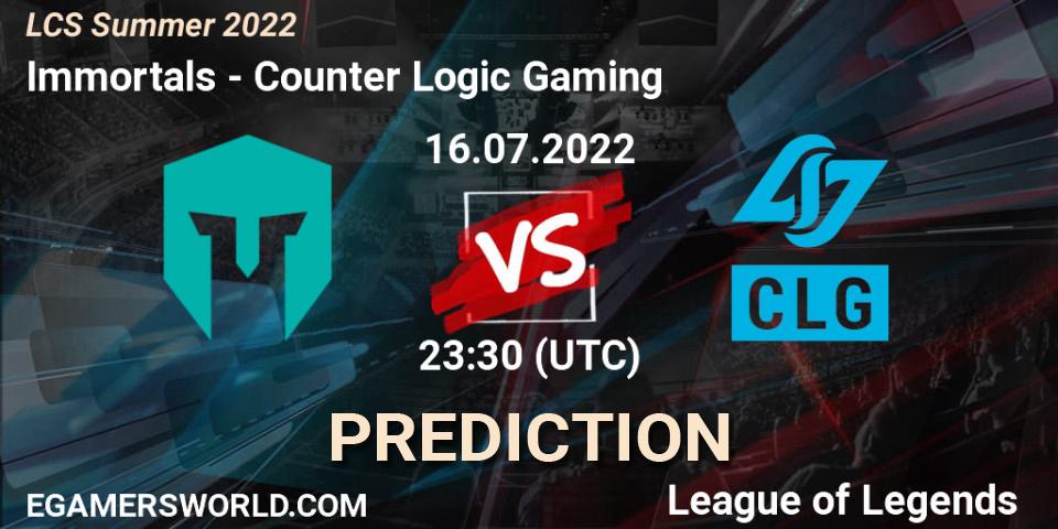 Immortals vs Counter Logic Gaming: Betting TIp, Match Prediction. 16.07.22. LoL, LCS Summer 2022