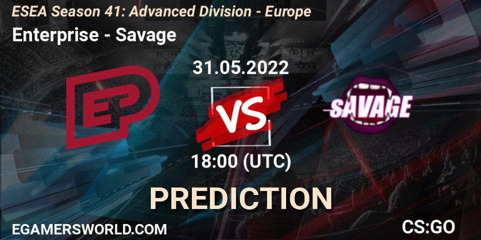 Enterprise vs Savage: Betting TIp, Match Prediction. 31.05.2022 at 18:00. Counter-Strike (CS2), ESEA Season 41: Advanced Division - Europe