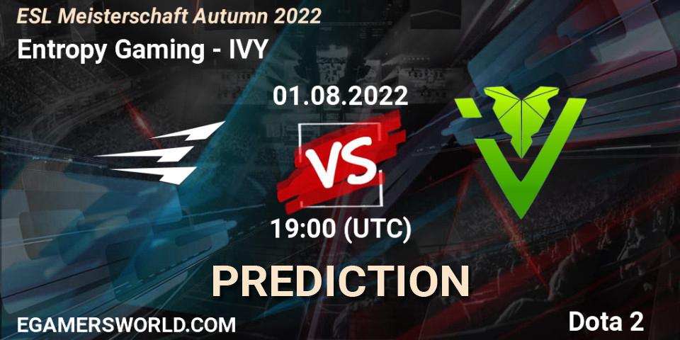 Entropy Gaming vs IVY: Betting TIp, Match Prediction. 01.08.2022 at 19:27. Dota 2, ESL Meisterschaft Autumn 2022