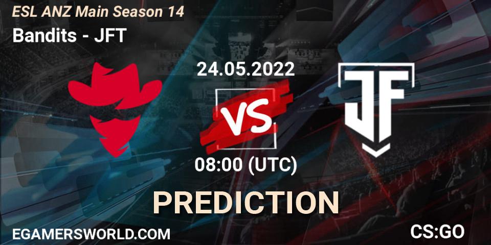 Bandits vs JFT: Betting TIp, Match Prediction. 24.05.2022 at 08:00. Counter-Strike (CS2), ESL ANZ Main Season 14