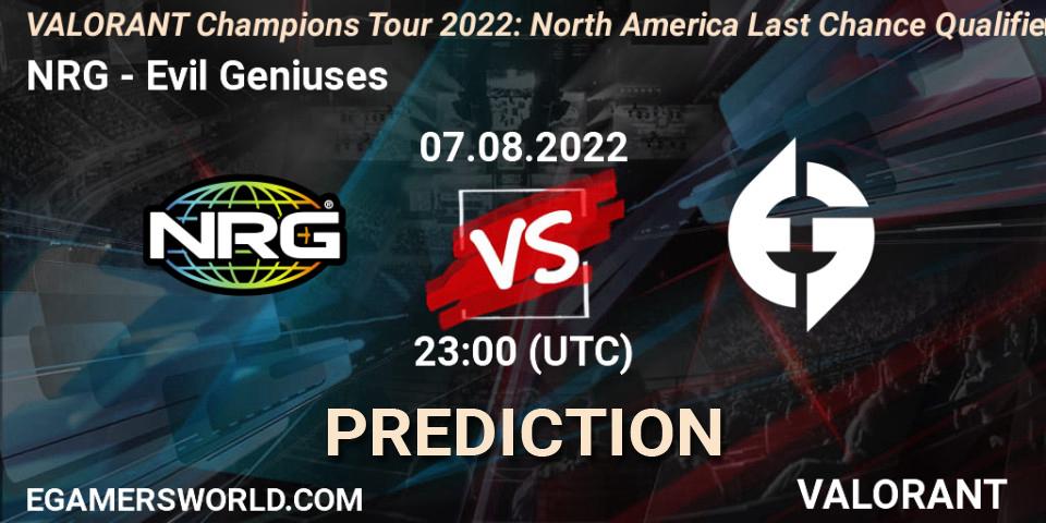 NRG vs Evil Geniuses: Betting TIp, Match Prediction. 07.08.22. VALORANT, VCT 2022: North America Last Chance Qualifier