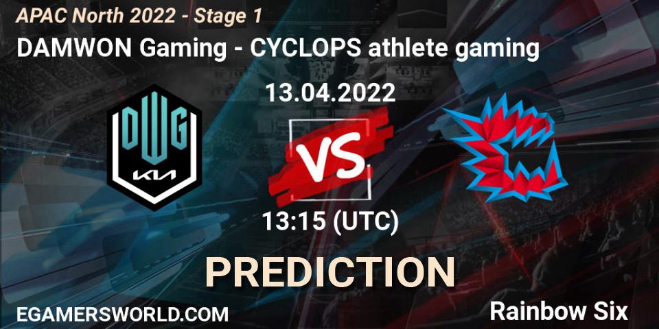 DAMWON Gaming vs CYCLOPS athlete gaming: Betting TIp, Match Prediction. 13.04.2022 at 13:15. Rainbow Six, APAC North 2022 - Stage 1