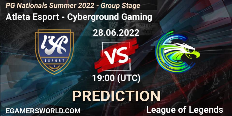Atleta Esport vs Cyberground Gaming: Betting TIp, Match Prediction. 28.06.2022 at 19:00. LoL, PG Nationals Summer 2022 - Group Stage