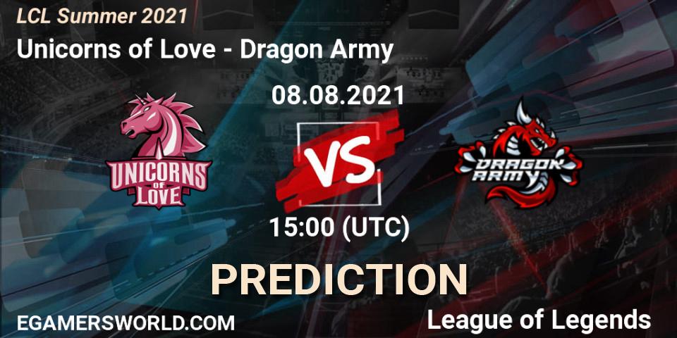 Unicorns of Love vs Dragon Army: Betting TIp, Match Prediction. 08.08.21. LoL, LCL Summer 2021