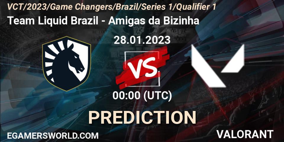 Team Liquid Brazil vs Amigas da Bizinha: Betting TIp, Match Prediction. 27.01.2023 at 21:00. VALORANT, VCT 2023: Game Changers Brazil Series 1 - Qualifier 1