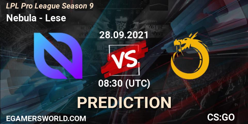 Nebula vs Lese: Betting TIp, Match Prediction. 28.09.2021 at 08:00. Counter-Strike (CS2), LPL Pro League 2021 Season 3