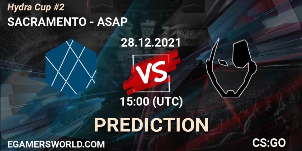 SACRAMENTO vs ASAP: Betting TIp, Match Prediction. 28.12.2021 at 15:00. Counter-Strike (CS2), Hydra Cup #2