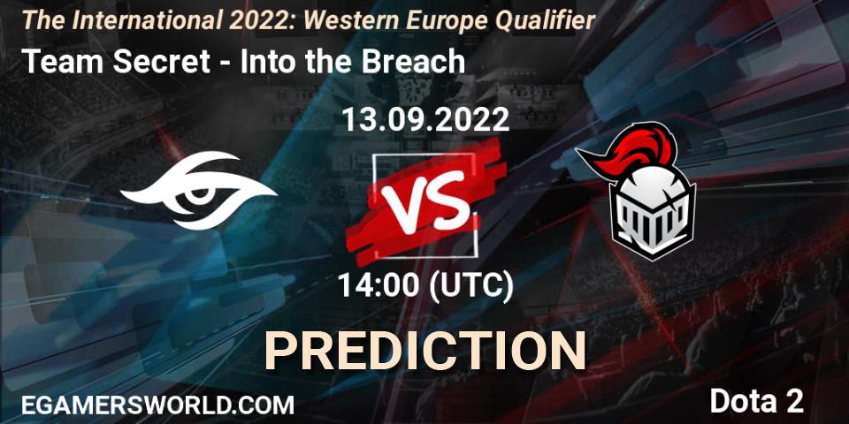 Team Secret vs Into the Breach: Betting TIp, Match Prediction. 13.09.2022 at 13:41. Dota 2, The International 2022: Western Europe Qualifier
