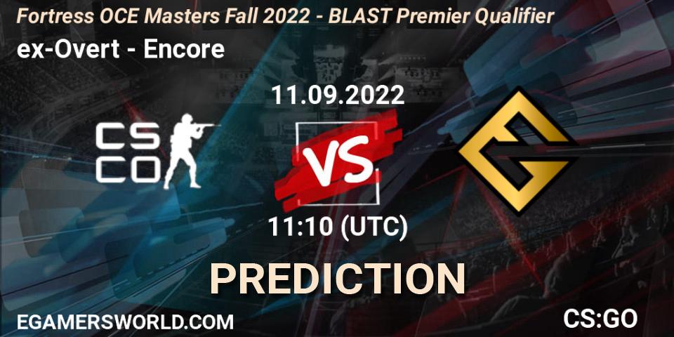 ex-Overt vs Encore: Betting TIp, Match Prediction. 11.09.22. CS2 (CS:GO), Fortress OCE Masters Fall 2022 - BLAST Premier Qualifier