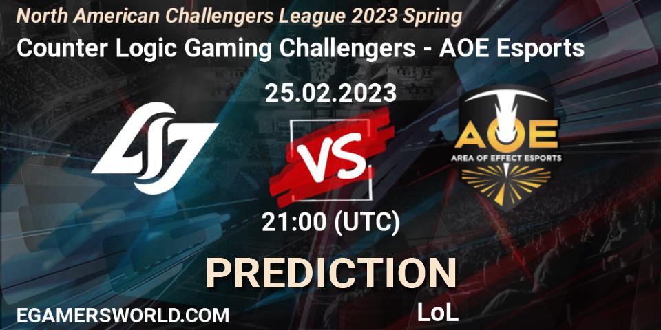 Counter Logic Gaming Challengers vs AOE Esports: Betting TIp, Match Prediction. 25.02.23. LoL, NACL 2023 Spring - Group Stage