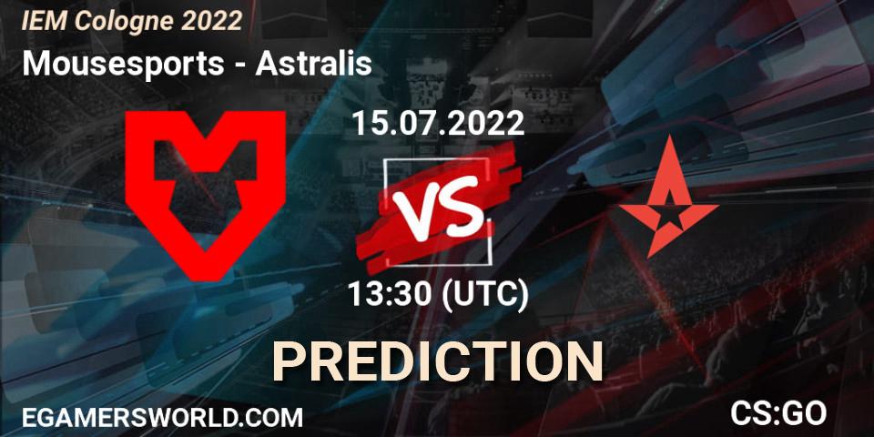 Mousesports vs Astralis: Betting TIp, Match Prediction. 15.07.2022 at 13:35. Counter-Strike (CS2), IEM Cologne 2022
