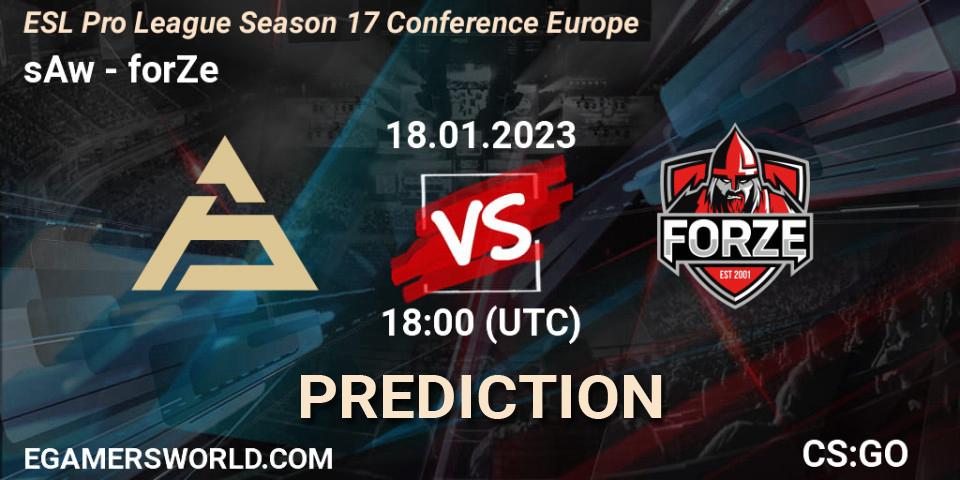 sAw vs forZe: Betting TIp, Match Prediction. 18.01.2023 at 15:30. Counter-Strike (CS2), ESL Pro League Season 17 Conference Europe