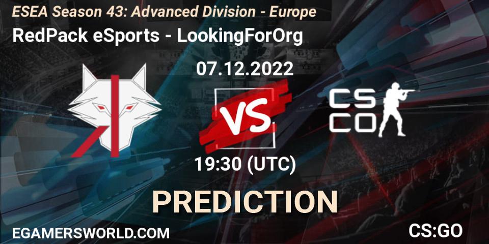 RedPack eSports vs LookingForOrg: Betting TIp, Match Prediction. 07.12.22. CS2 (CS:GO), ESEA Season 43: Advanced Division - Europe