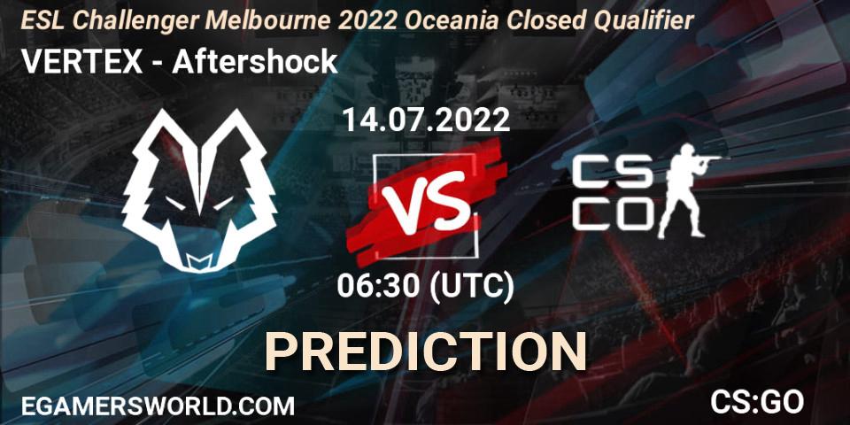 VERTEX vs Aftershock: Betting TIp, Match Prediction. 14.07.2022 at 06:30. Counter-Strike (CS2), ESL Challenger Melbourne 2022 Oceania Closed Qualifier