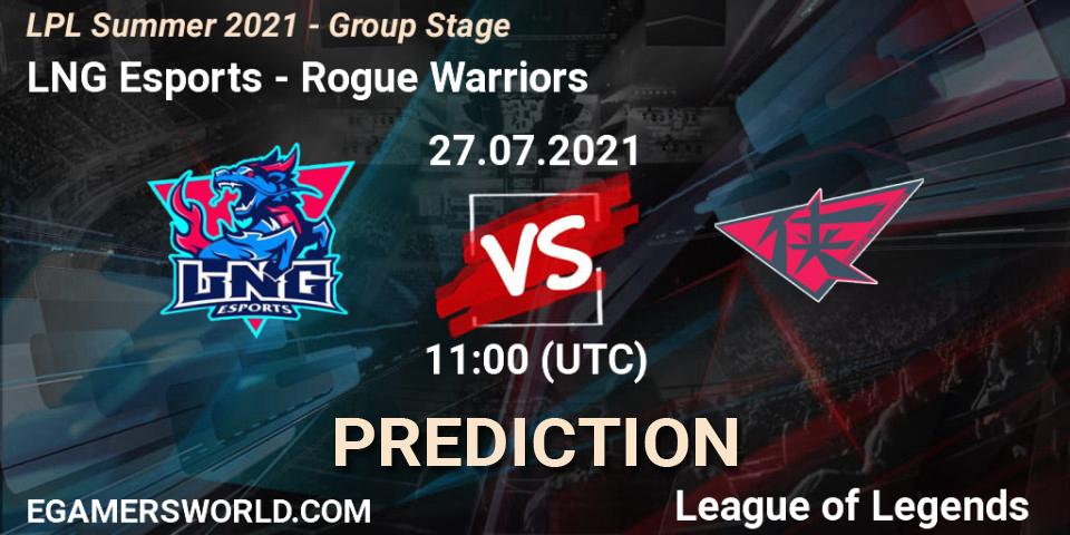 LNG Esports vs Rogue Warriors: Betting TIp, Match Prediction. 27.07.2021 at 11:50. LoL, LPL Summer 2021 - Group Stage