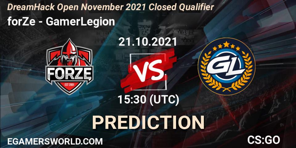 forZe vs GamerLegion: Betting TIp, Match Prediction. 21.10.2021 at 15:30. Counter-Strike (CS2), DreamHack Open November 2021 Closed Qualifier