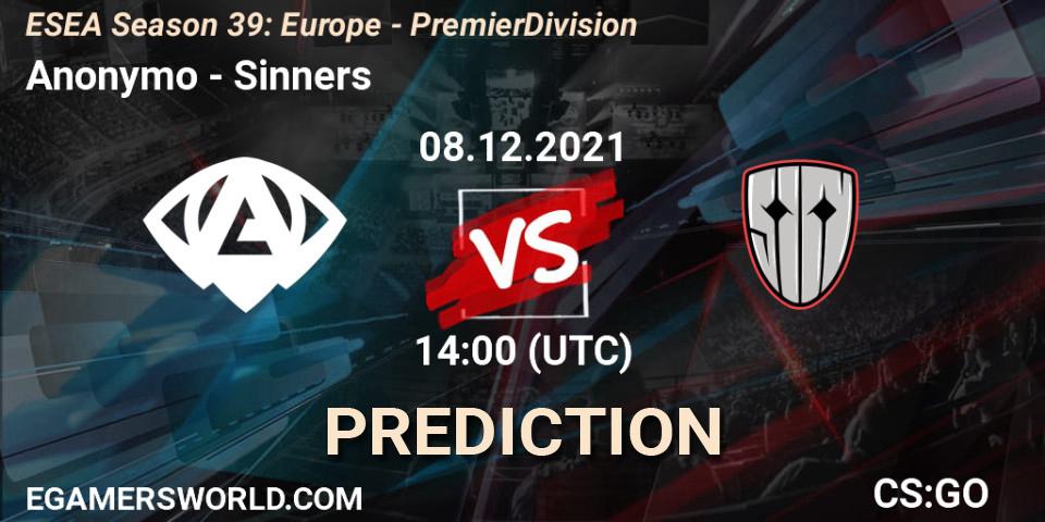 Anonymo vs Sinners: Betting TIp, Match Prediction. 08.12.21. CS2 (CS:GO), ESEA Season 39: Europe - Premier Division